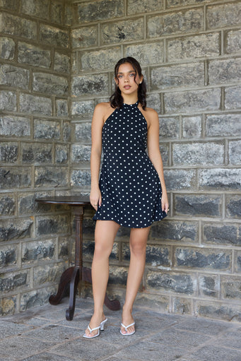 Polka Halter Neck Mini Dress