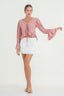 Ruffled Tie Front Long Sleeve Top