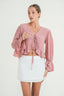 Ruffled Tie Front Long Sleeve Top